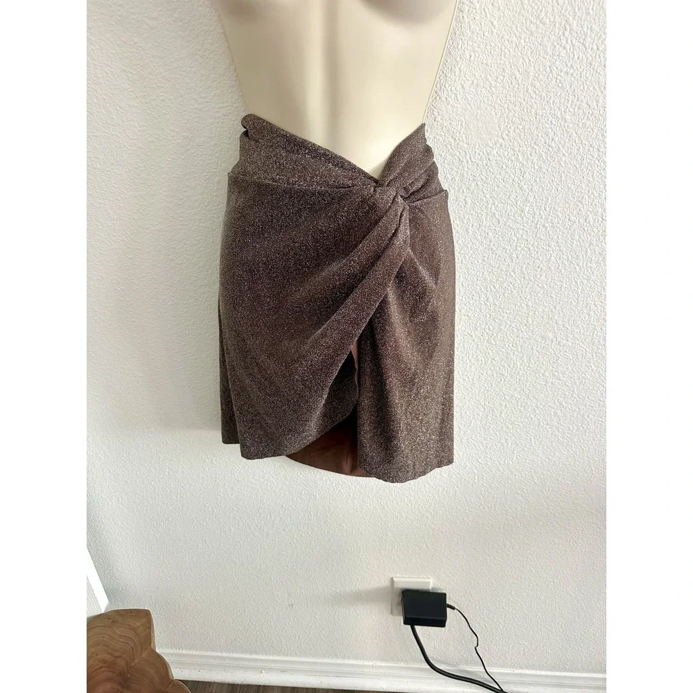 Skims Swim Sarong Mini‎ Skirt NWT Chocolate Brown Glitter Metallic Sz 2X Stretch